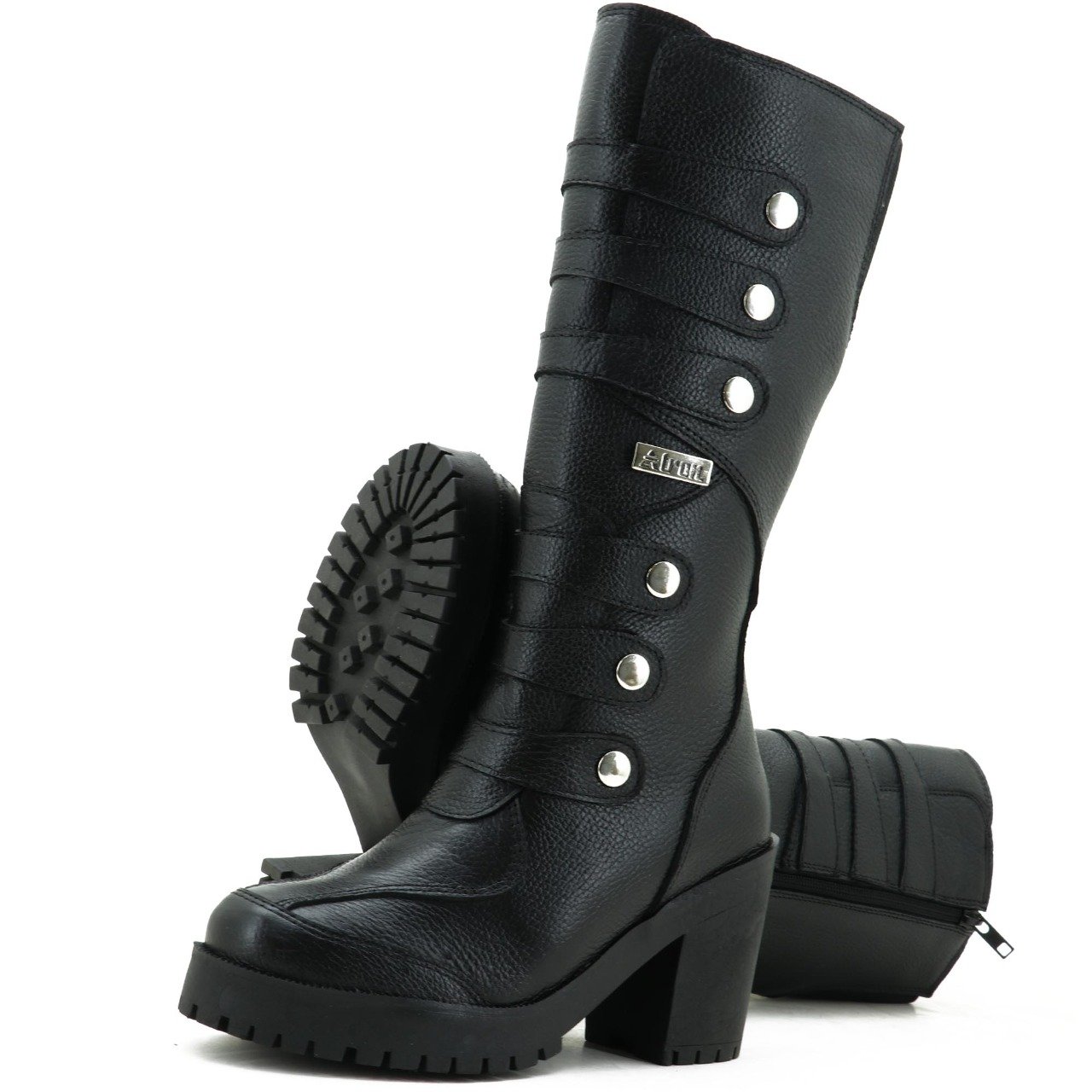 Bota Motociclista Feminina Roqueira Couro Legítimo Cano Longo 9403 - Imagem 5