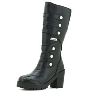 Bota Motociclista Feminina Roqueira Couro Legítimo Cano Longo 9403