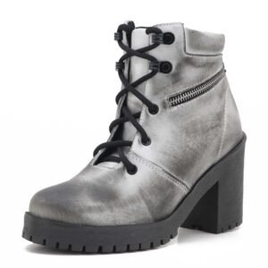 Bota Feminina Coturno Cano Curto Couro Legítimo Salto Alto 9405 Branco