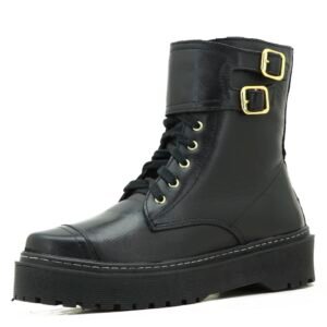 Coturno Feminino Bota Cano Baixo Couro Legítimo Sola Alta 9408