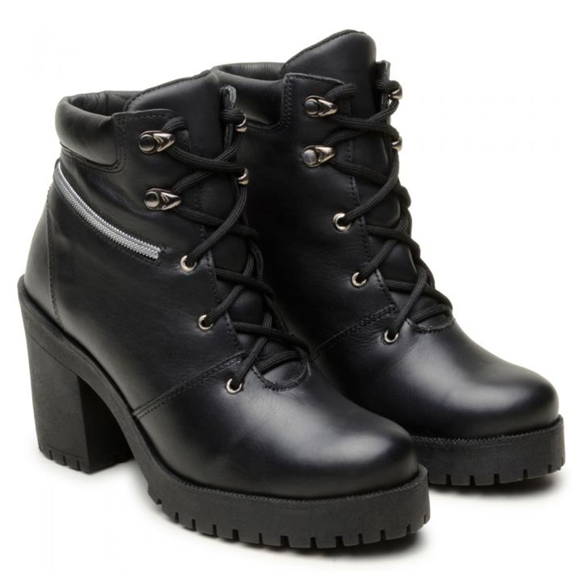 Bota Feminina Coturno Cano Curto Couro Legítimo Salto Alto 9405 - Imagem 2