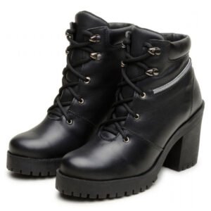 Bota Feminina Coturno Cano Curto Couro Legítimo Salto Alto 9405