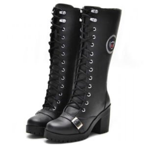 Bota Feminina Motociclista Coturno Cano Longo Salto Baixo 9402