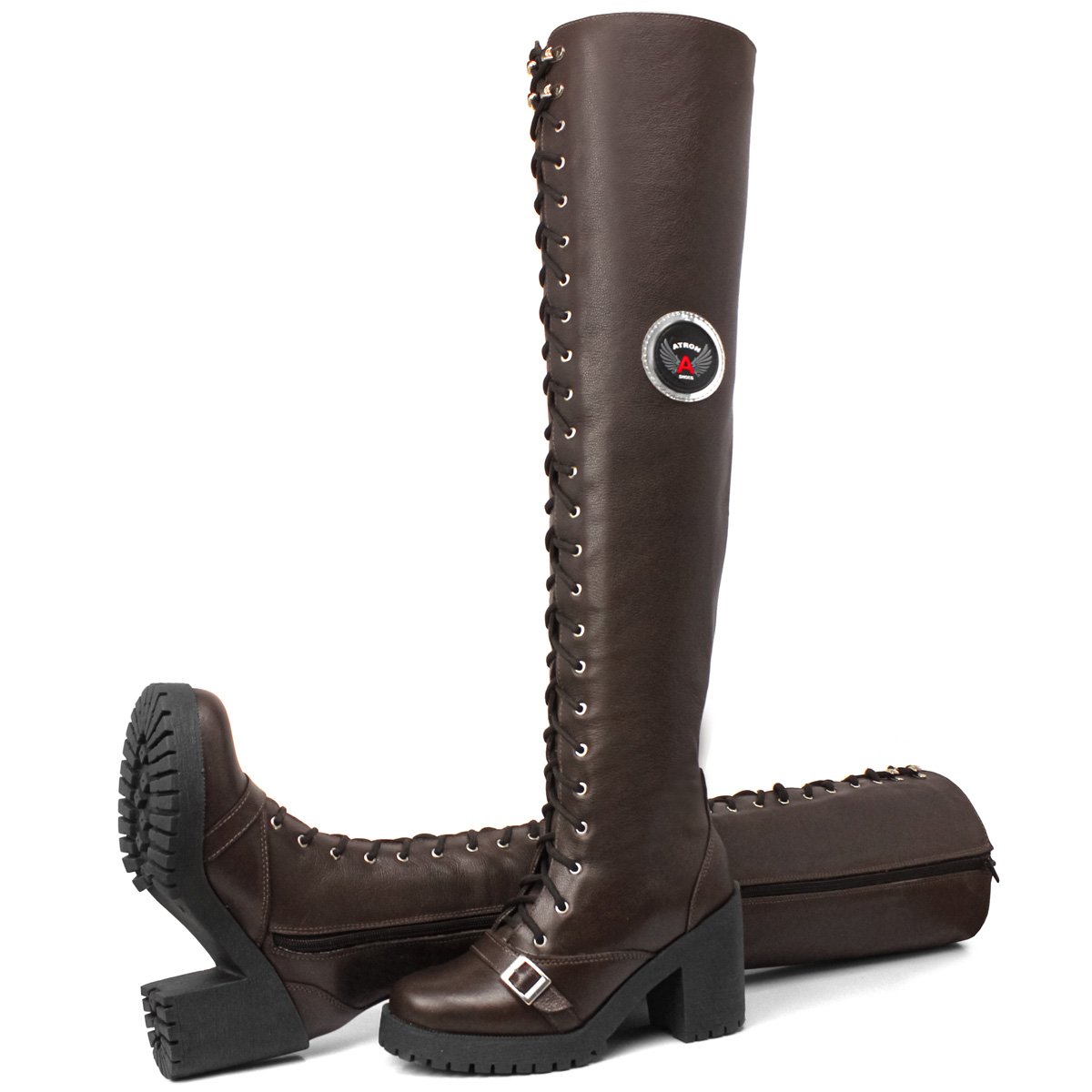 Bota Feminina Motociclista Cano Alto Couro Legítimo 68 cm 9415 - Imagem 4