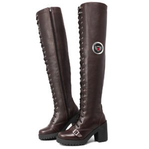 Bota Feminina Motociclista Cano Alto Couro Legítimo 68 cm 9415