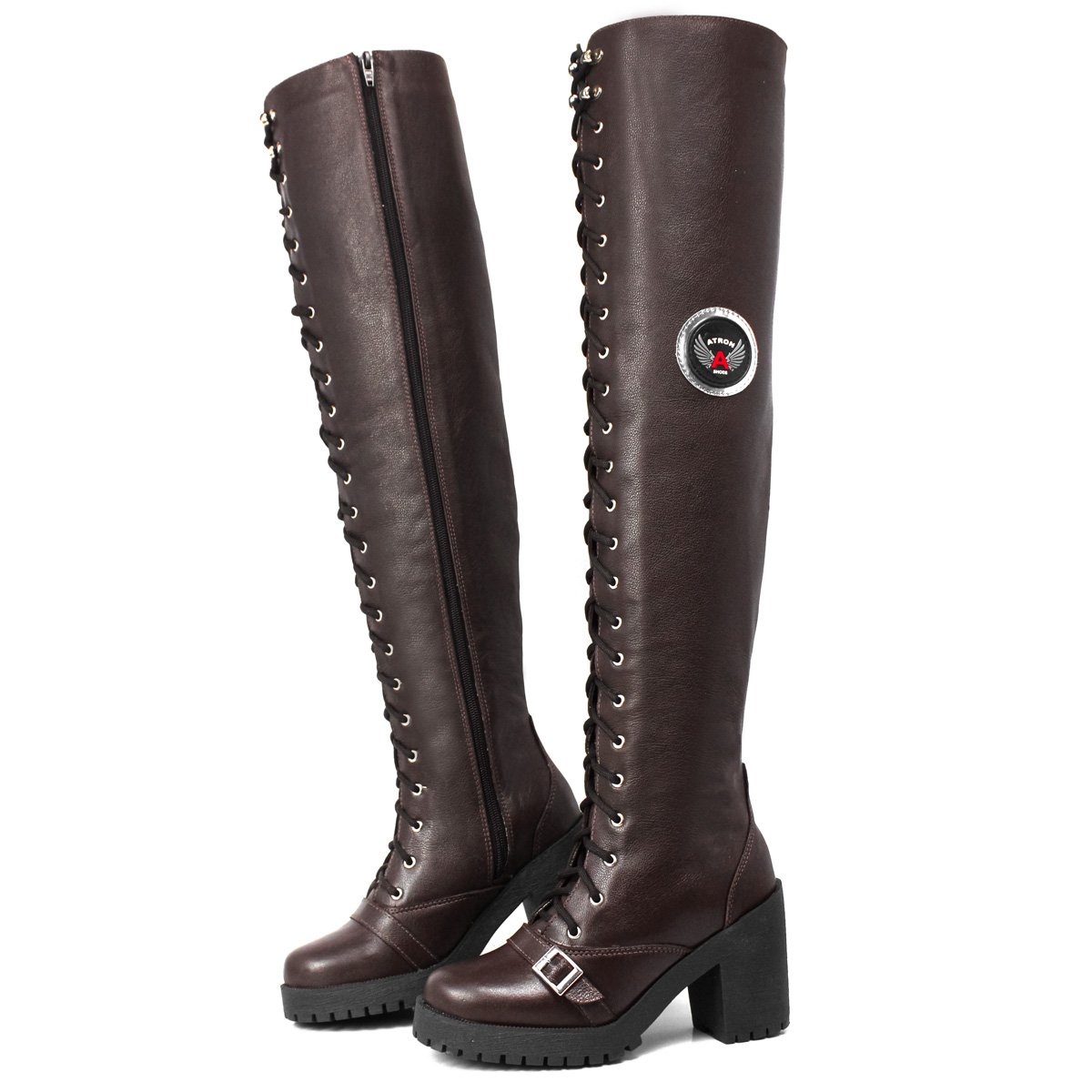 Bota Feminina Motociclista Cano Alto Couro Legítimo 68 cm 9415