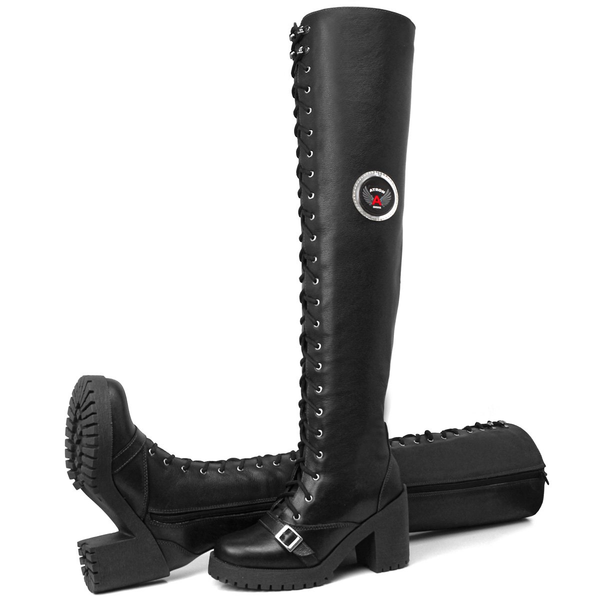 Bota Feminina Motociclista Cano Alto Couro Legítimo 68 cm 9415 - Imagem 2